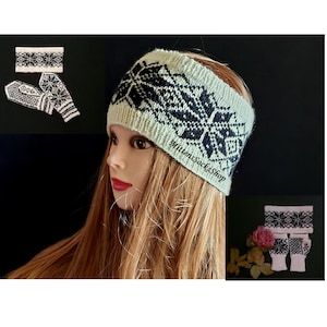 Wool Headband, Hand Knit Ear Warmer, Knit Headband, Nordic Headband, Fair Isle Headband, White Black Headband, Winter Headband, Ski Headband