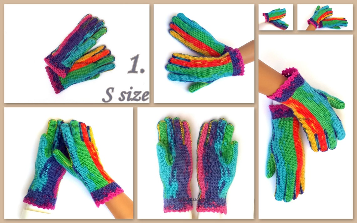 Rainbow Gloves With Fingers, Womens Wool Gloves With Fingers, Rainbow Girls Gloves With Fingers