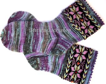 Purple Gray Hand Knit Socks, Warm Socks from Sock Yarn with Mohair, Patterned Socks, Mohair Socks, Womens Socks, Mens Socks, Winter Socks