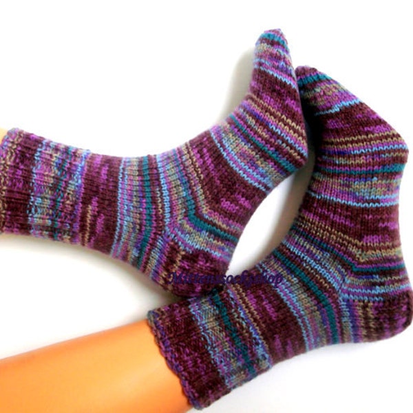 Purple Blue Brown Socks, Hand knitted Socks, Warm Socks, Winter Socks, Girls Socks, Mens Socks, Colorful Womens Socks, Stylish Socks, Gift