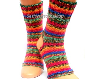 Rainbow Yoga Socks, Hand Knitted Yoga Socks, Knit Rainbow Socks, Girls Yoga Socks, Unisex Yoga Socks, Summer Socks, Dance Socks, Leg Warmers