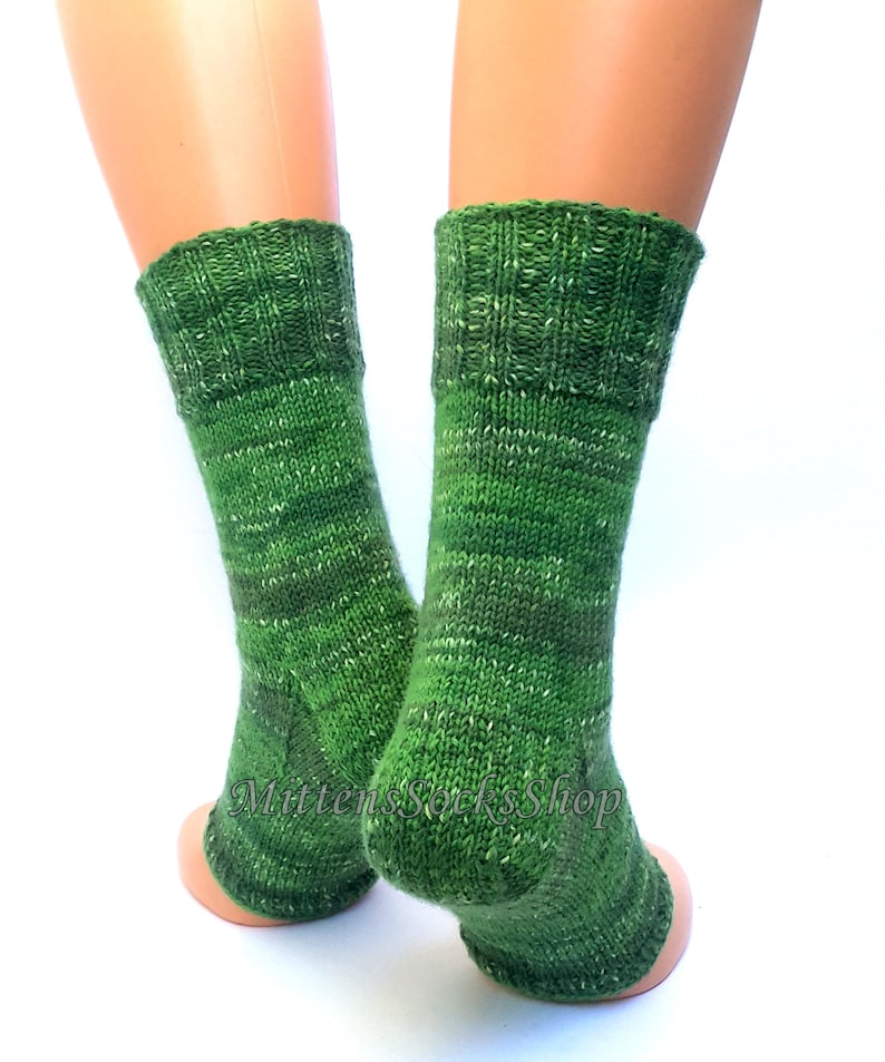 Hand Knitted Yoga Socks With Heel Green Yoga Socks Leg Warmers Etsy