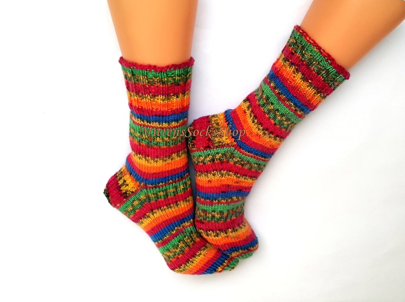 Rainbow Hand Knitted Socks Women's Socks Stylish Socks | Etsy