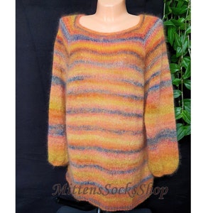 Knit Mohair Sweater, Orange Blue Oversized Mohair Jumper, Sheer Mohair Jumper, Loose Fit Jumper, Chunky Mohair Jumper, Striped Long Sweater