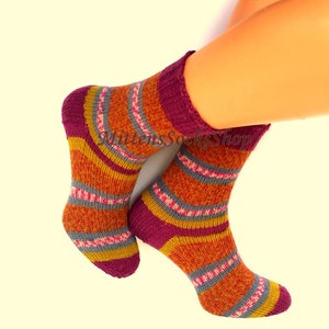 Hand Knit Red Yellow Socks Striped Womens Socks Stylish - Etsy