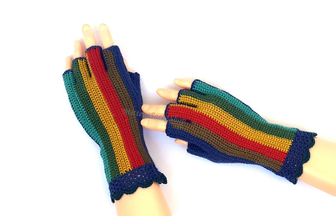 Rainbow Half Finger Gloves Women's Half Finger Gloves Etsy