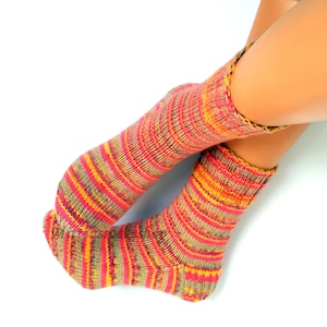 Hand Knitted Orange Pink Beige Yellow Striped Socks Womens - Etsy