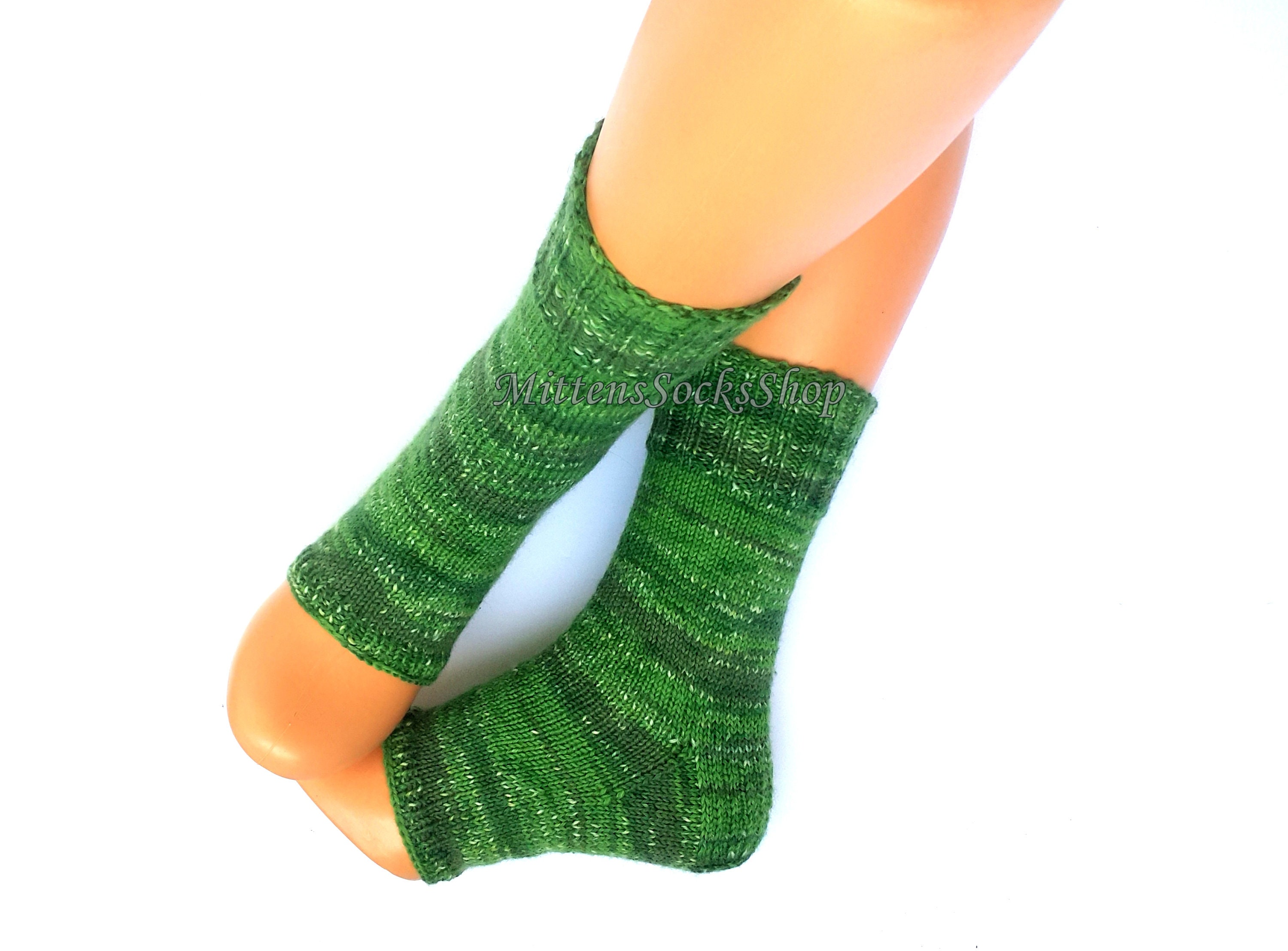 Hand Knitted Yoga Socks With Heel, Green Yoga Socks, Leg Warmers, Dance