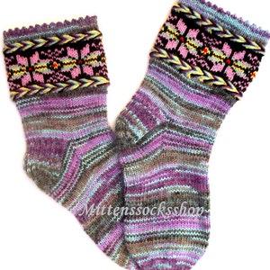 Purple Gray Hand Knit Socks, Warm Socks from Sock Yarn with Mohair, Patterned Socks, Mohair Socks, Womens Socks, Mens Socks, Winter Socks image 5