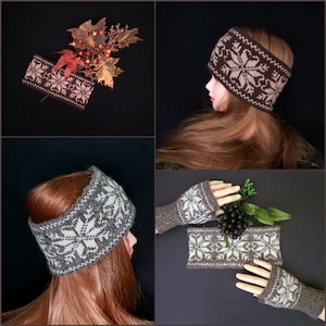 Hand knit Snowflake Headband, Knit Ear Warmer, Ski Headband, Fair Isle Headband, Nordic Headband, Knit Wool Headband, Warm Winter Headband