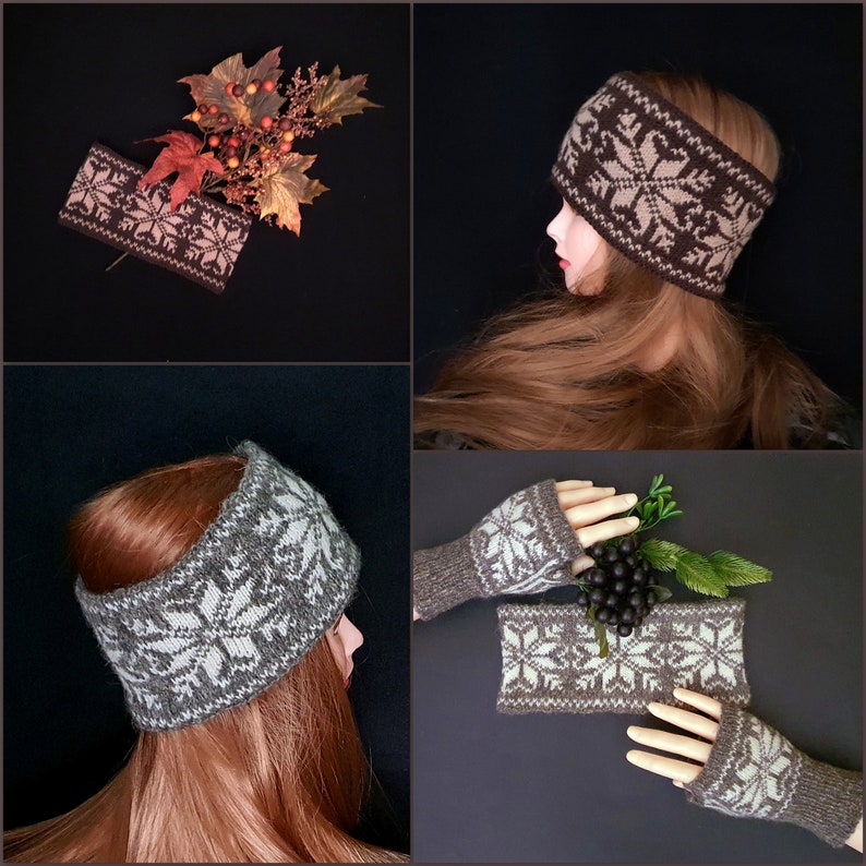 Hand Knit Snowflake Headband, Knit Ear Warmer, Ski Headband, Fair Isle Headband, Nordic Headband