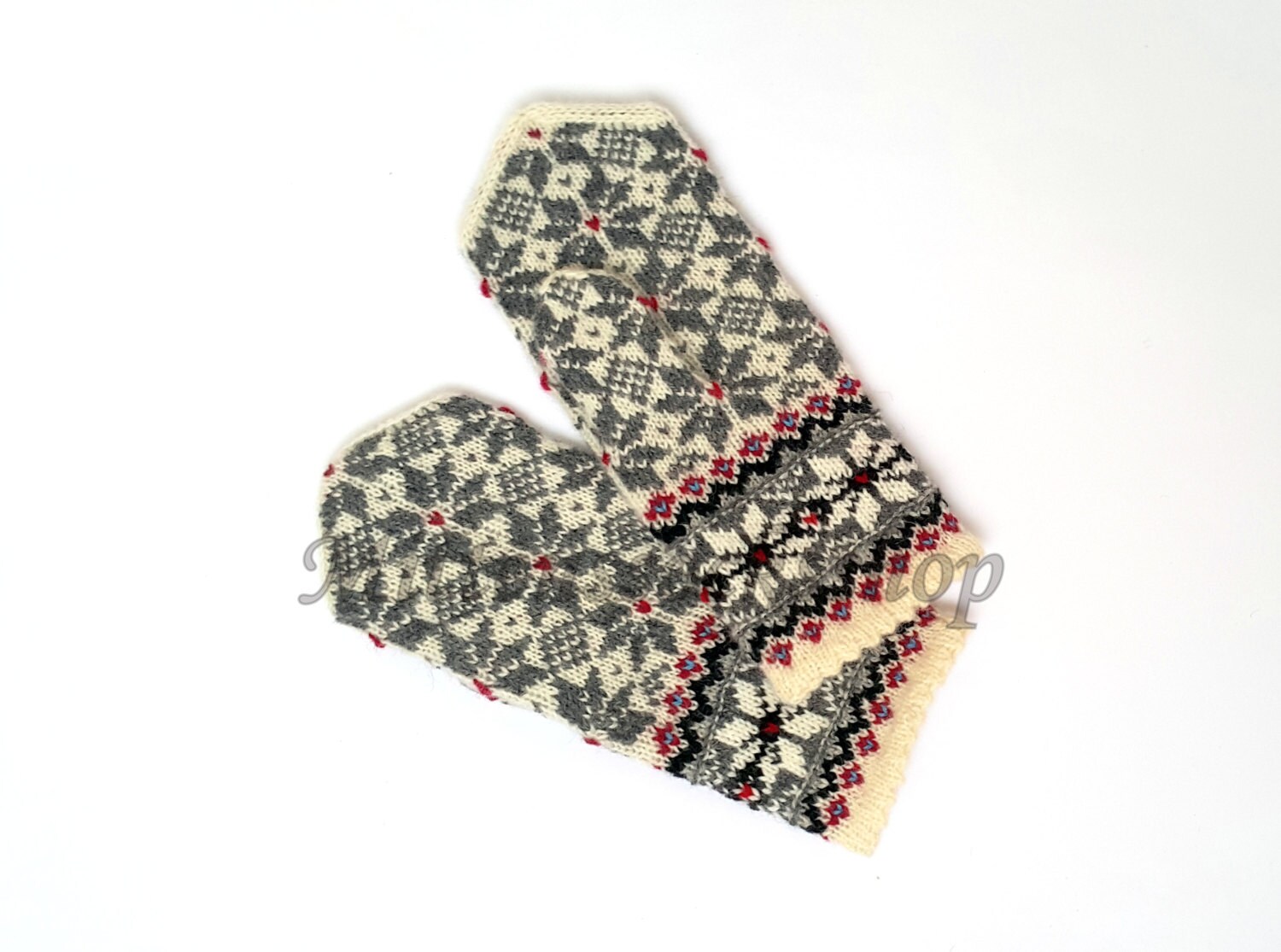 White Gray Black Hand Knit Mittens Wool Mittens Wool Gloves Etsy