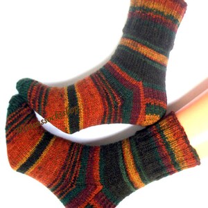 Green Brown Yellow Hand Knitted Socks Green Brown Striped - Etsy