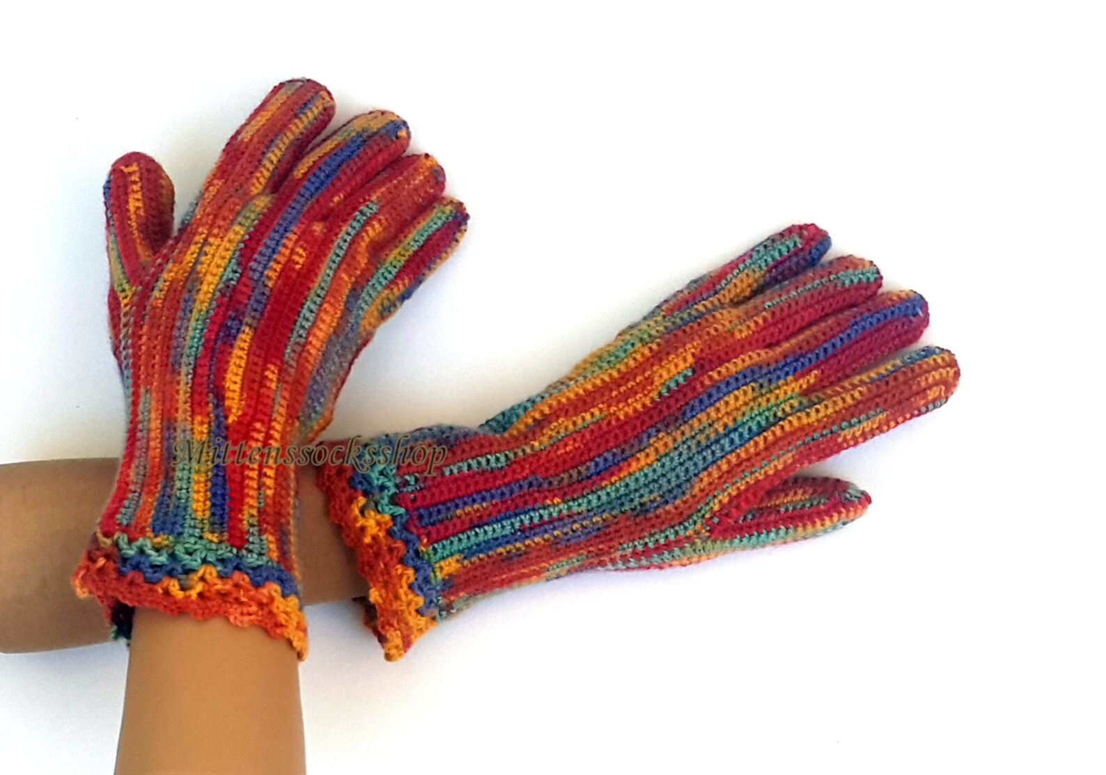 Red Yellow Blue Gloves With Fingers Womens Gloves With - Etsy