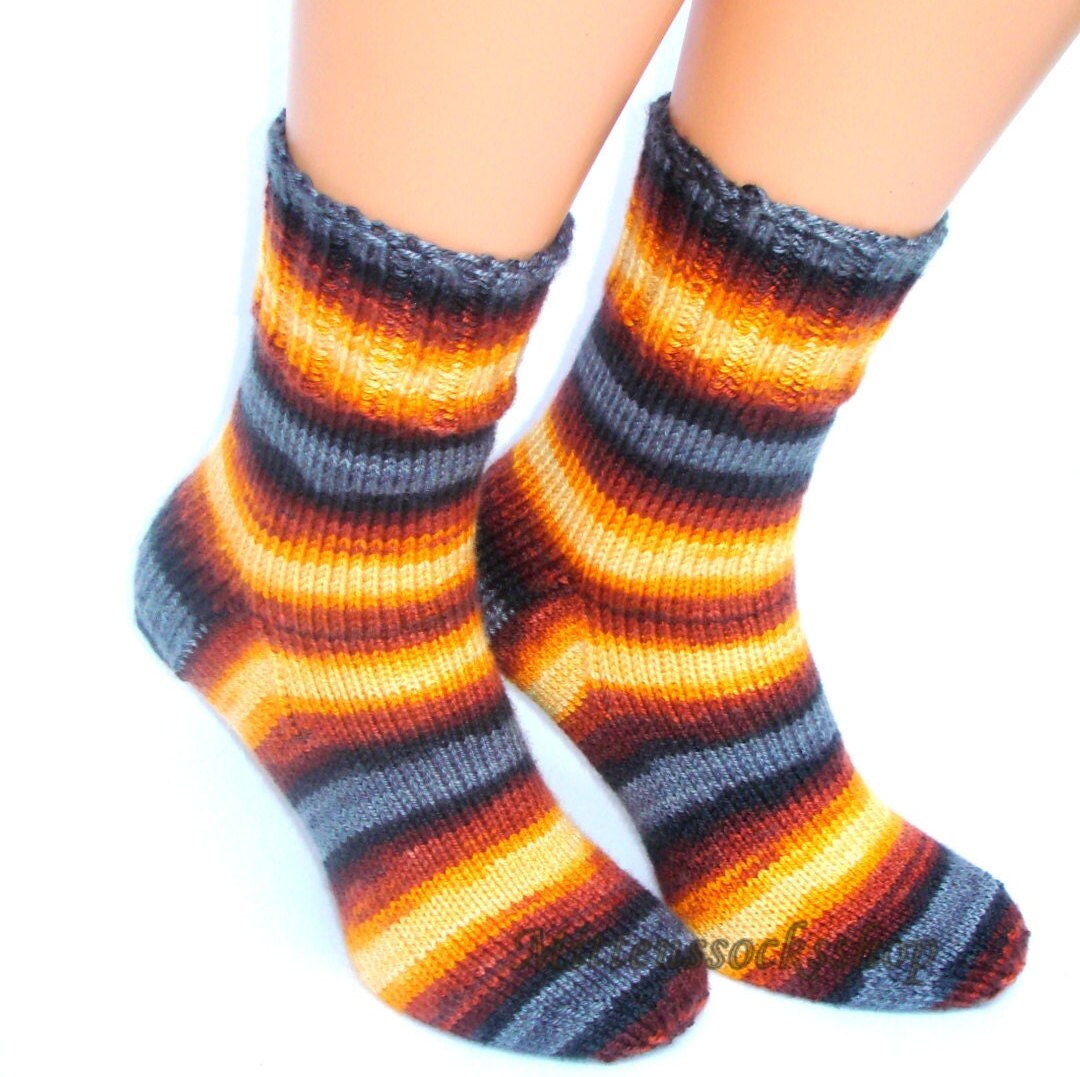 Hand Knitted Yellow Gray Brown Socks Womens Socks Warm - Etsy