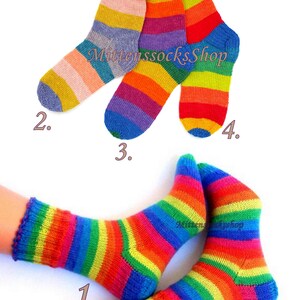 Hand Knit Rainbow Socks, Adult Socks, Warm Socks, Bright Socks, Colorful Striped Womens Socks, Winter Socks for Mens, Girls Socks, Gift idea image 2