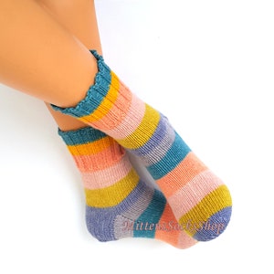 Hand Knit Rainbow Socks, Adult Socks, Warm Socks, Bright Socks, Colorful Striped Womens Socks, Winter Socks for Mens, Girls Socks, Gift idea image 8