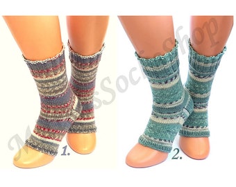 Hand Knitted Yoga Socks with Heel: Wool Blend Leg Warmers