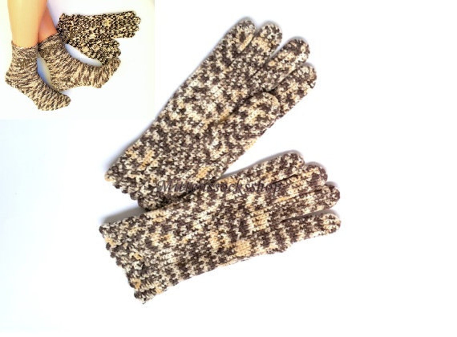 Gloves With Fingers Hand Knitted White Beige Gloves With Etsy