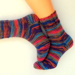 Blue Red Hand Knitted Socks, Blue Red Womens Socks, Blue Red Girls ...