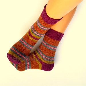 Hand Knit Red Yellow Socks, Striped Womens Socks, Stylish Girls Socks ...