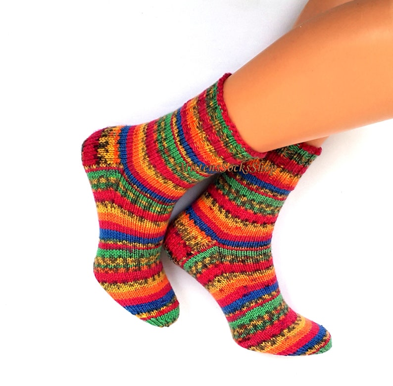 Rainbow Hand Knitted Socks Women's Socks Stylish Socks | Etsy