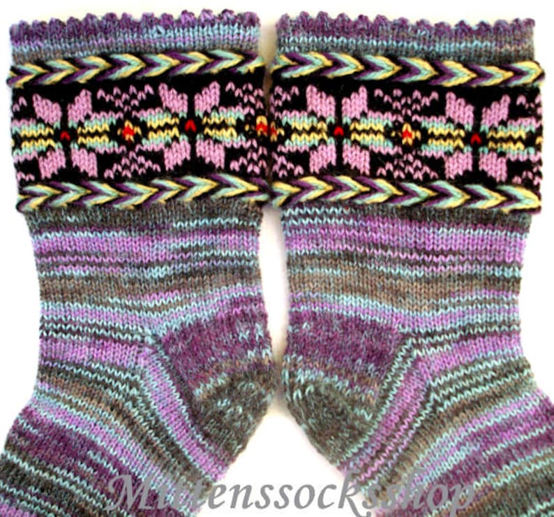 Purple Gray Hand Knit Socks, Warm Socks from Sock Yarn with Mohair, Patterned Socks, Mohair Socks, Womens Socks, Mens Socks, Winter Socks image 2