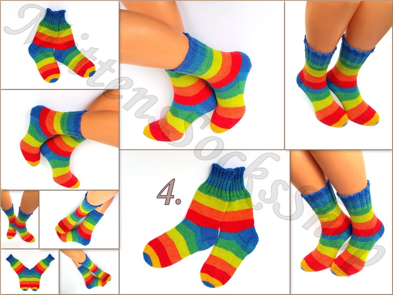 Hand Knit Rainbow Socks, Adult Socks, Warm Socks, Bright Socks, Colorful Striped Womens Socks, Winter Socks for Mens, Girls Socks, Gift idea image 6