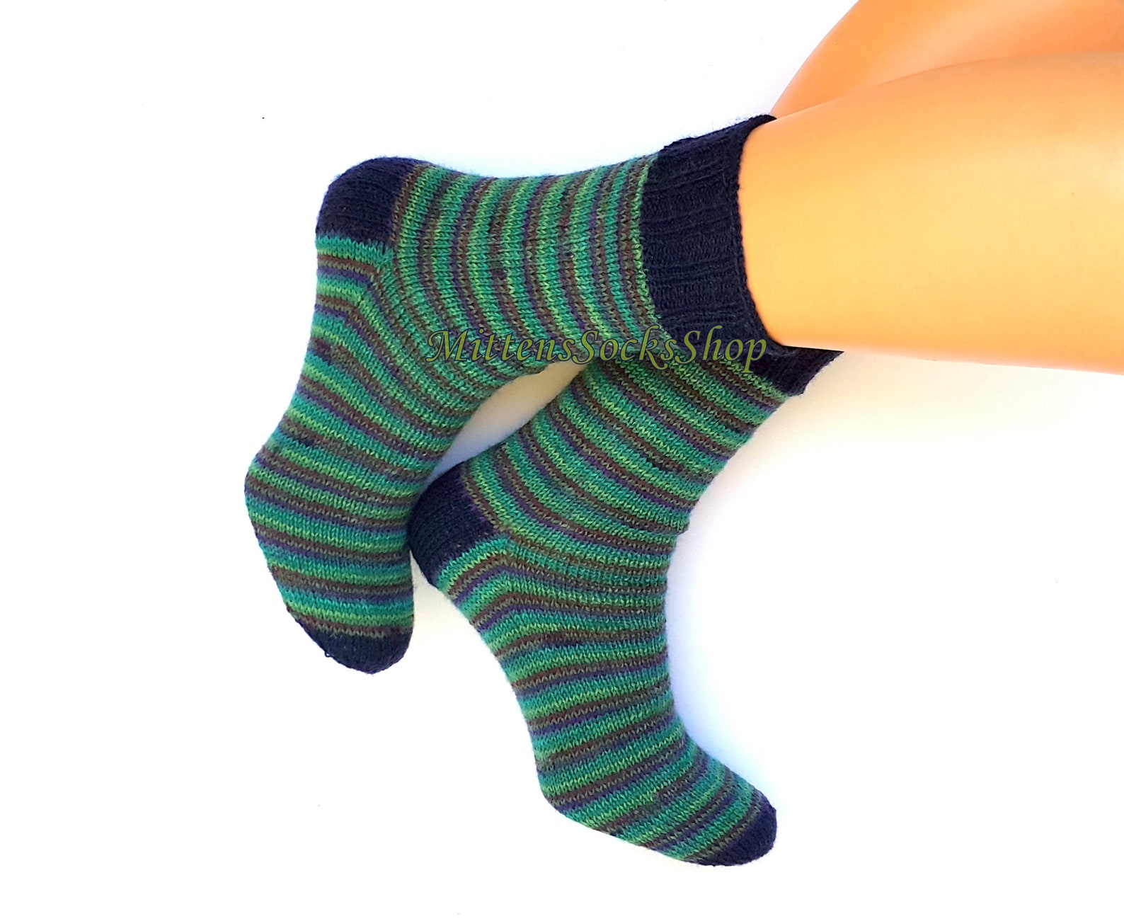 Hand Knit Green Blue Socks Colorful Socks Stylish Womens Socks - Etsy