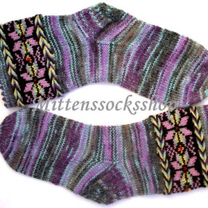 Purple Gray Hand Knit Socks, Warm Socks from Sock Yarn with Mohair, Patterned Socks, Mohair Socks, Womens Socks, Mens Socks, Winter Socks image 3