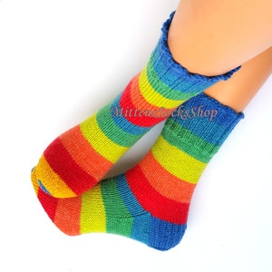 Hand Knit Rainbow Socks, Adult Socks, Warm Socks, Bright Socks, Colorful Striped Womens Socks, Winter Socks for Mens, Girls Socks, Gift idea image 10