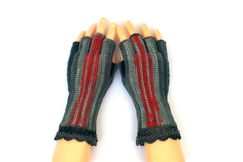 Gray Red Half Finger Gloves Women's Half Finger Gloves Etsy