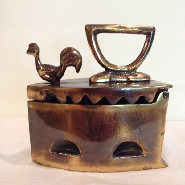 Antique Sad Iron, Coal Fired Clothes Press, Rooster Latch, Collectible, Home Decor, Cast Iron-Brass,