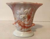 Vintage Akro Agate Orange Lily Planter, Marblized Depression Glassware, Marble Slag Vase, Collectible, 658, White Orange Swirl,Table Decor