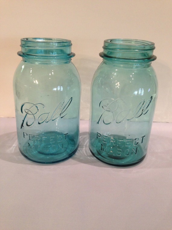 2 Ball Blue Quart Canning Jars Vintage 19231933 Etsy