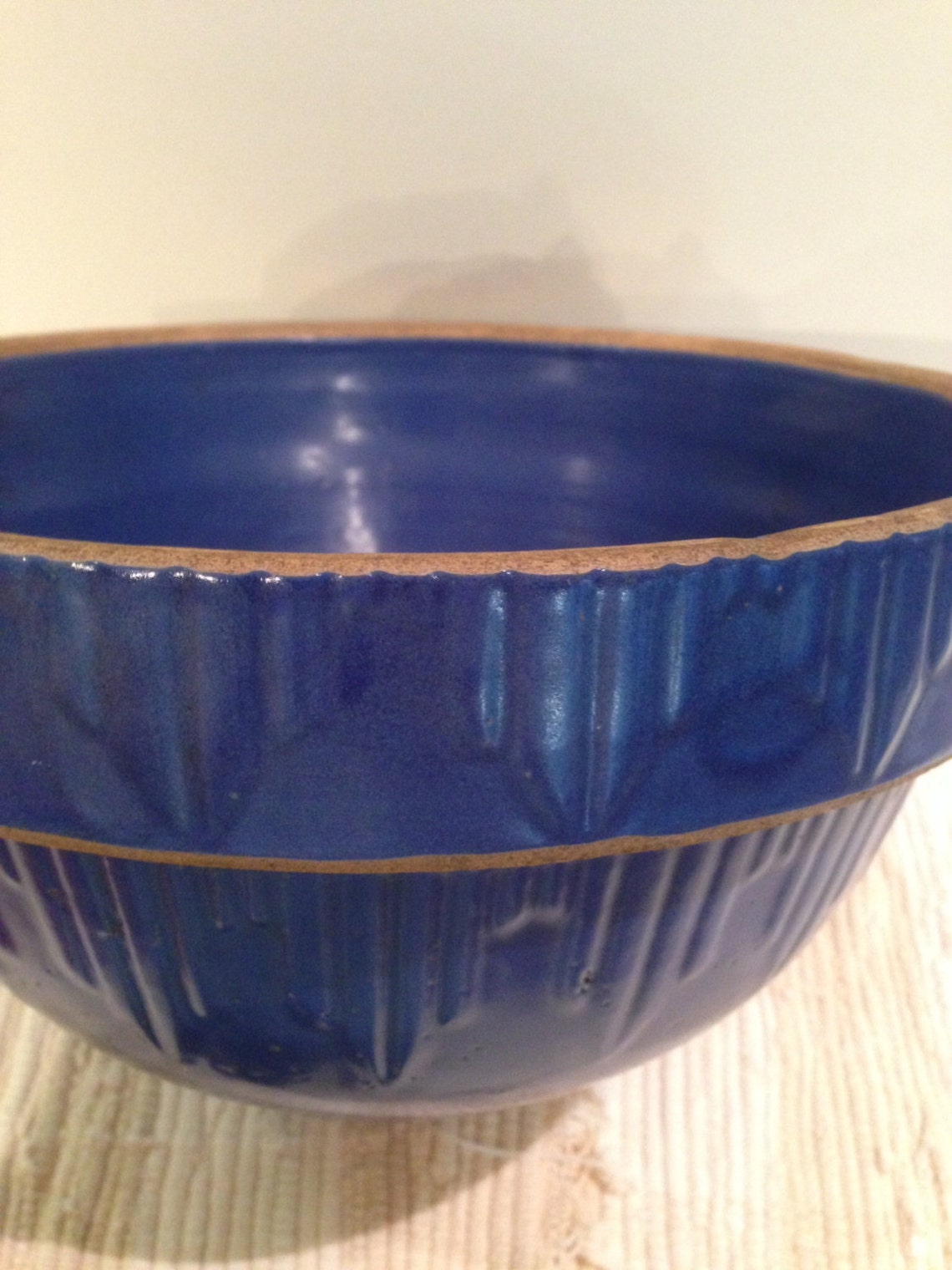 Vintage Blue Crock Stoneware BowlYellow Etsy