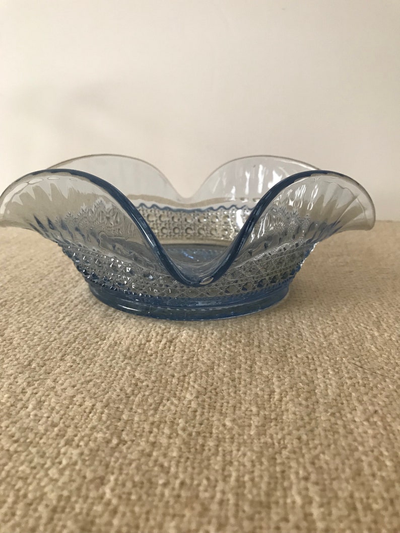 Imperial Glass Co Huckabee 666 Pattern Cane & Flute Serving Bowl, Pretty Blue, Collectible, image 3