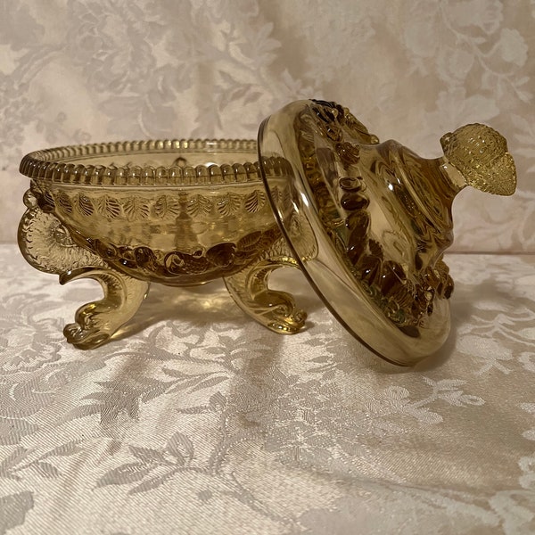 Westmoreland Glass Argonaut Dolphin & Seashell Candy/Trinket Dish, Vintage, Seashell Finial Top, Dolphins and Seashell feet.