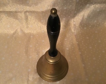 Brass Hand Bell with Black Wooden Handle,Brass Clapper, Brass Tip on Top of Wooden Handle,