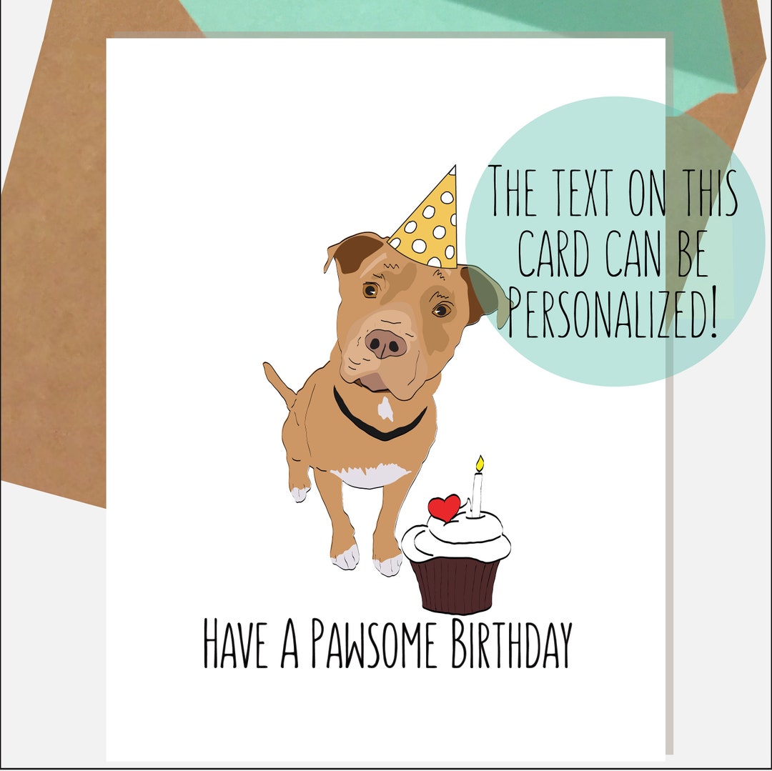 Red Nosed Pitbull Birthday Card | Pawsome Birthday - Etsy