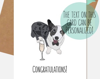 Blue Merle Corgi Wedding Card | Congratulations! | Personalized Dog Card