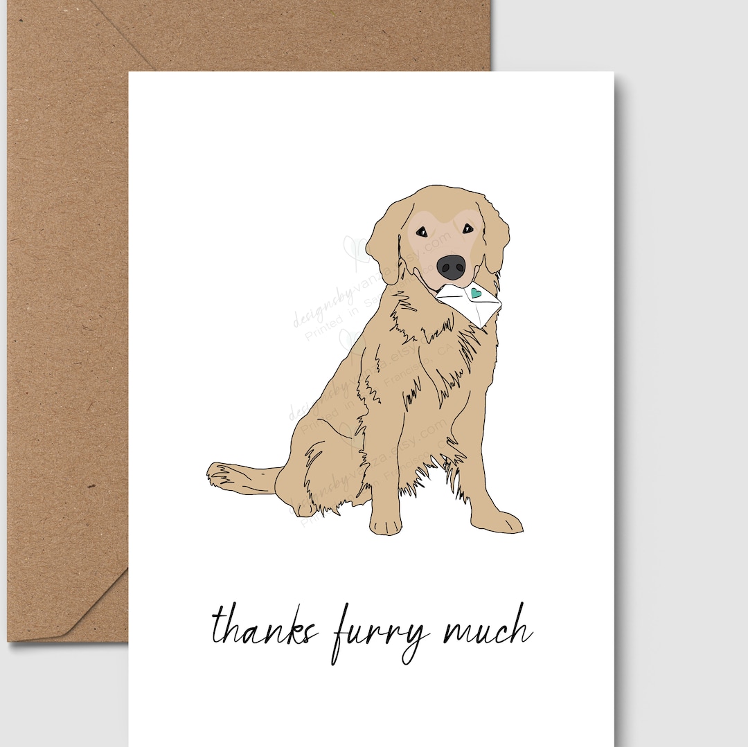 Golden Retriever Thank You Cards Thanks Furry Much Custom Dog Cards Etsy