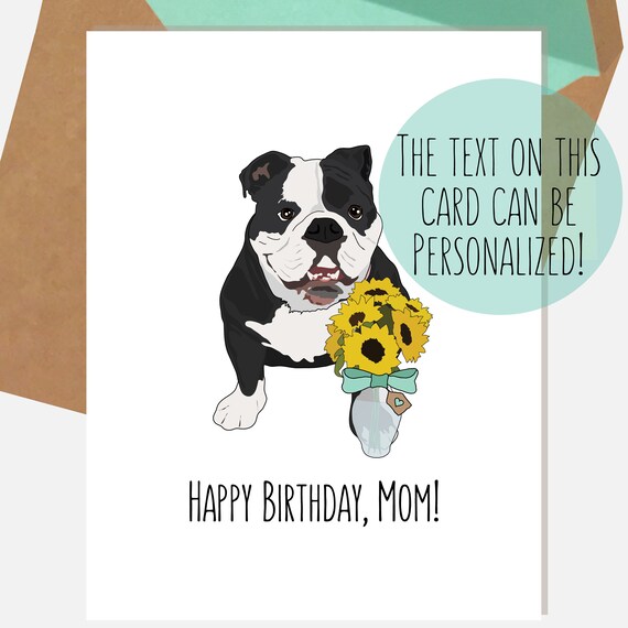 Carte Bulldog Anglais Joyeux Anniversaire Maman Etsy France