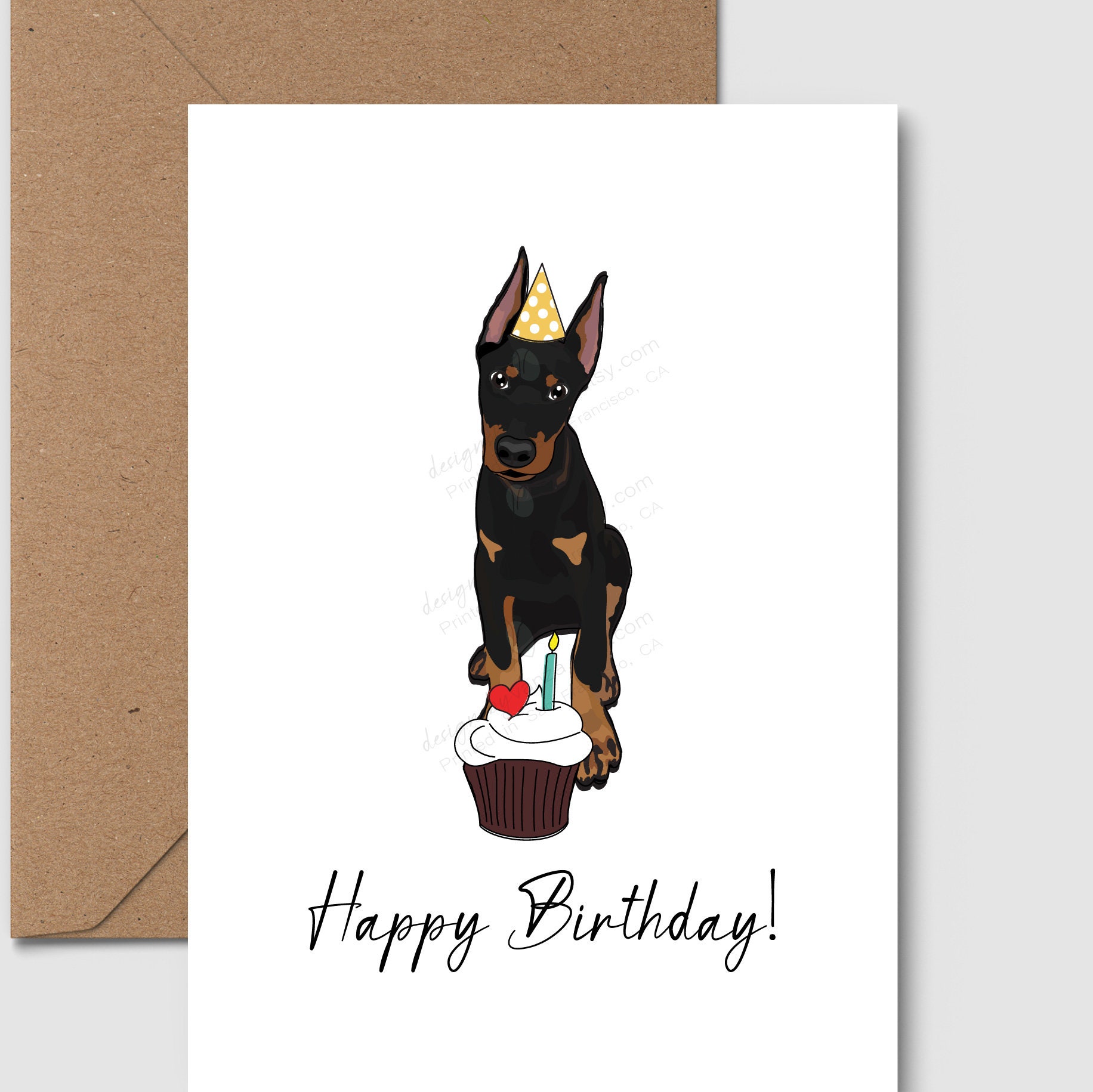 Artery8 Geburtstagskarte Mit Dobermann Und Frühlingsblumen – 280 G/m², Mit Manila-Umschlag