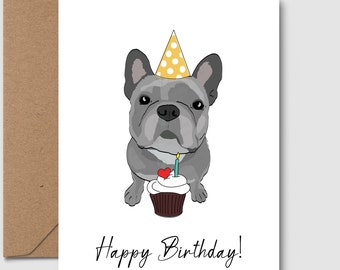 Blue Frenchie Birthday Cards | Happy Birthday!