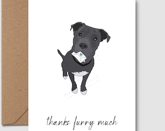 Blue Pitbull Card | Dog Thank You Cards | Thanks Furry Much | Dog Stationary