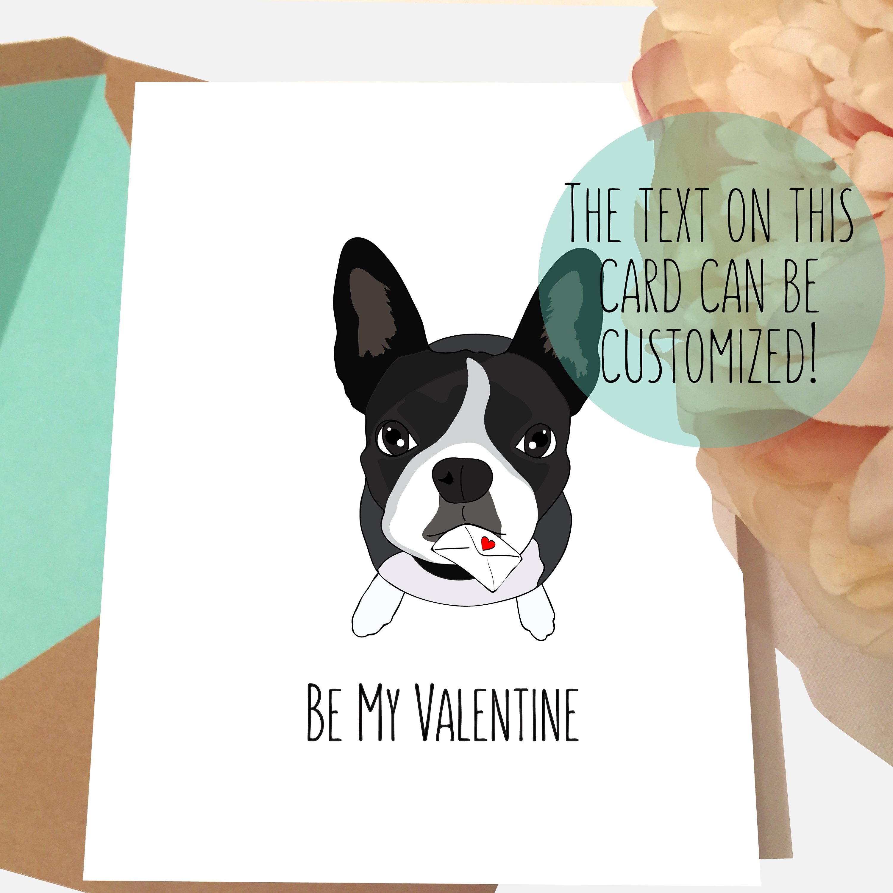 Boston Terrier Valentines Card Happy Valentine's Day Etsy