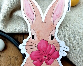 Hase mit Blüte, Sticker, Etikett, Aufkleber, Vinylsticker