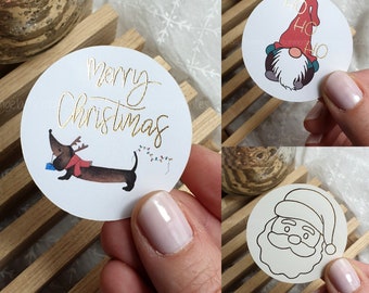 Christmas stickers, stickers, with gold-colored embossing, round, 5 cm, paper, indoor, Christmas motifs