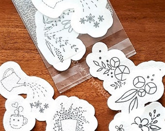 Stick-Aufkleber Set "Flowers" (11Stck.), wasserlösliche Sticker, Patches zu Selbststicken, Stick & Stitch, DIY, Stickvorlage selbstklebend